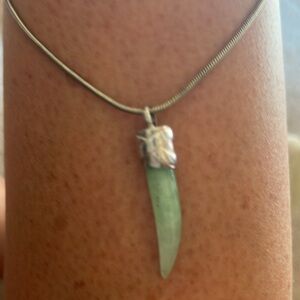 Jade Green Horn Necklace Sterling Silver Chain